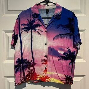Beach sunset button up crop top